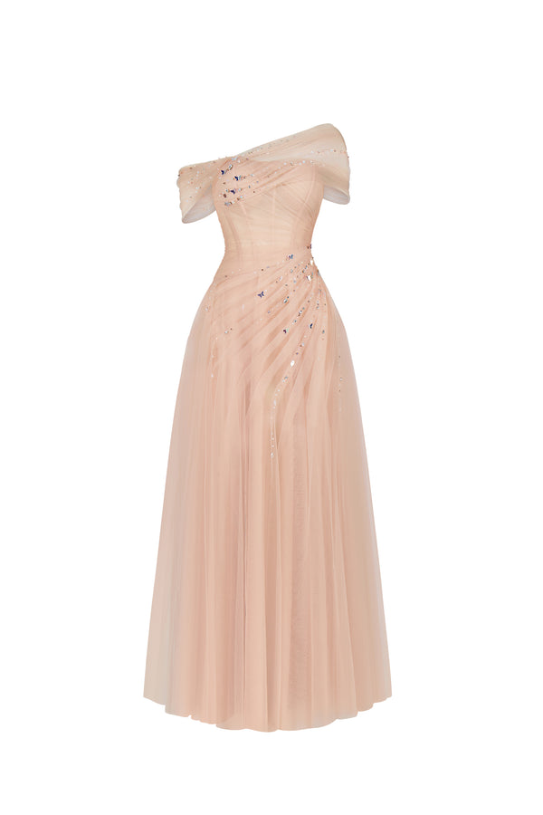FLORÉA Off Shoulder Sheer Dress