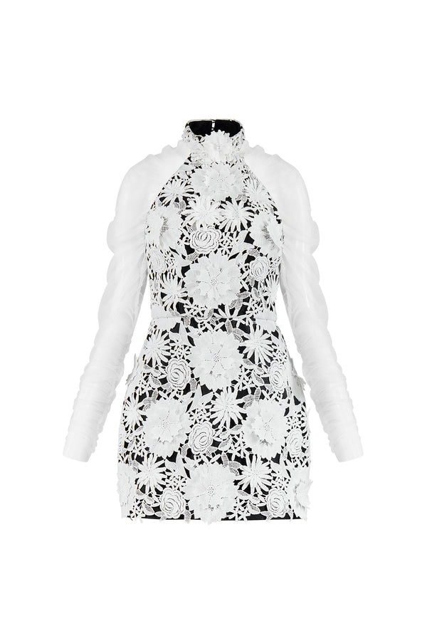 PETALIA Sheer Long Sleeves Mini Dress