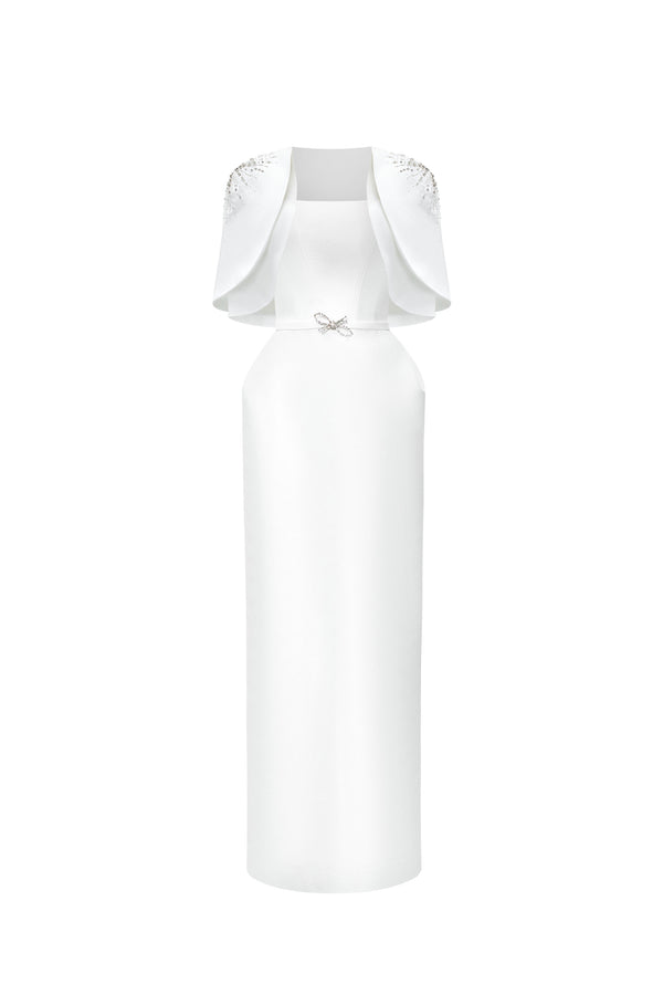 MARCELE Square-neck Maxi Dress with Cape