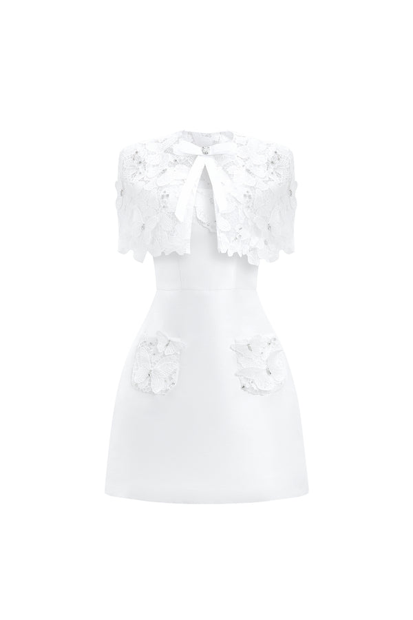 CAMBRIE Mini Dress with Floral Cape