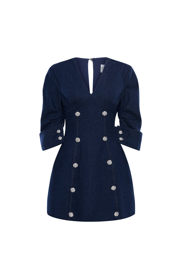 EVANDRA Double-breasted Denim Mini Dress