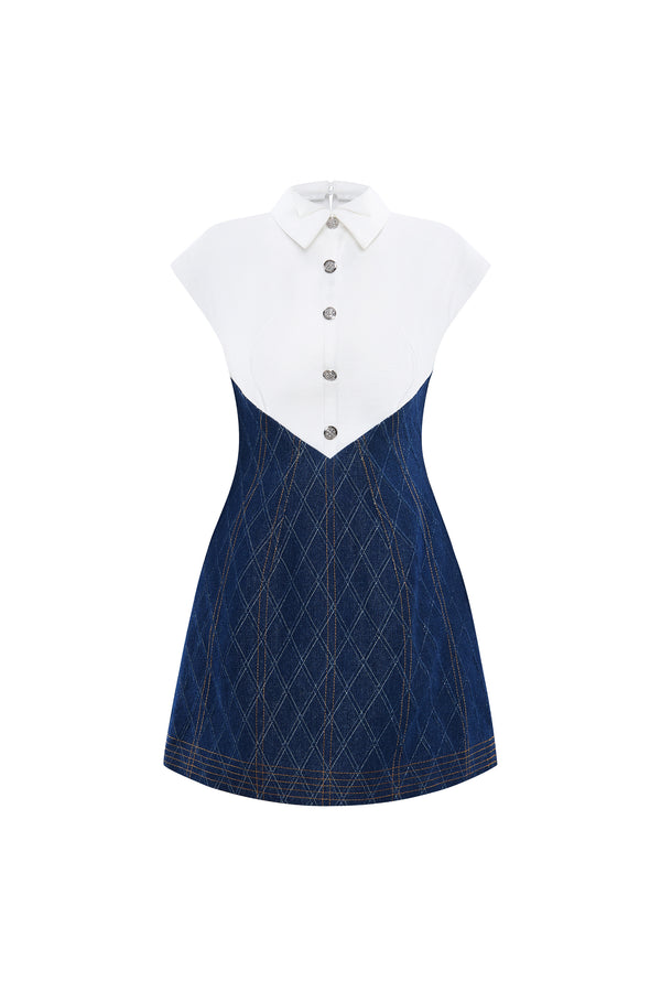 CLARISSE Two-tone Shirt Denim Mini Dress