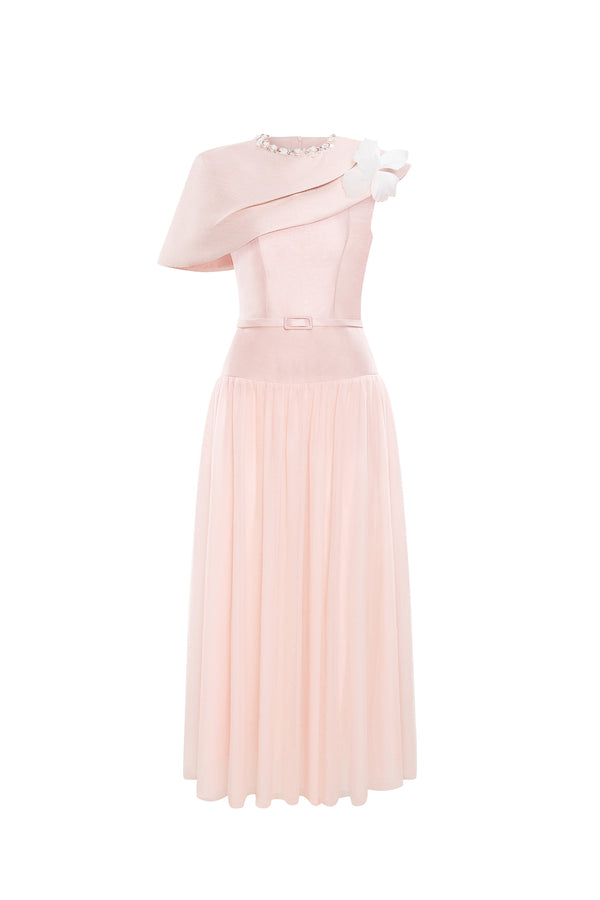AMORETTE One-shoulder Tulle Midi Dress