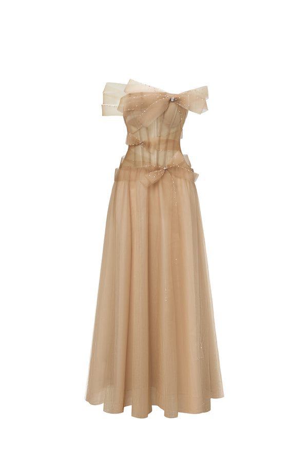 YLORIA Off Shoulder Sheer Dress