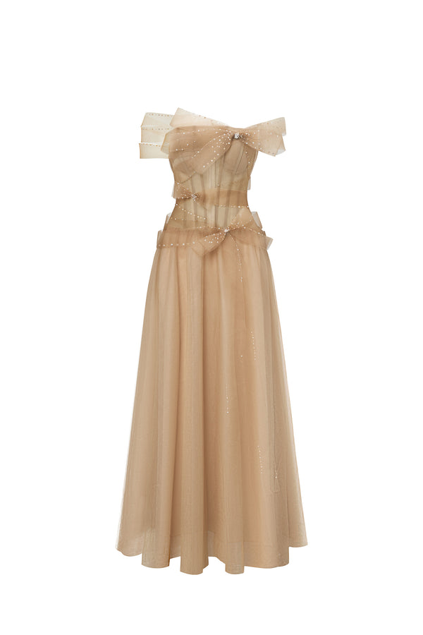 YLORIA Off Shoulder Sheer Dress