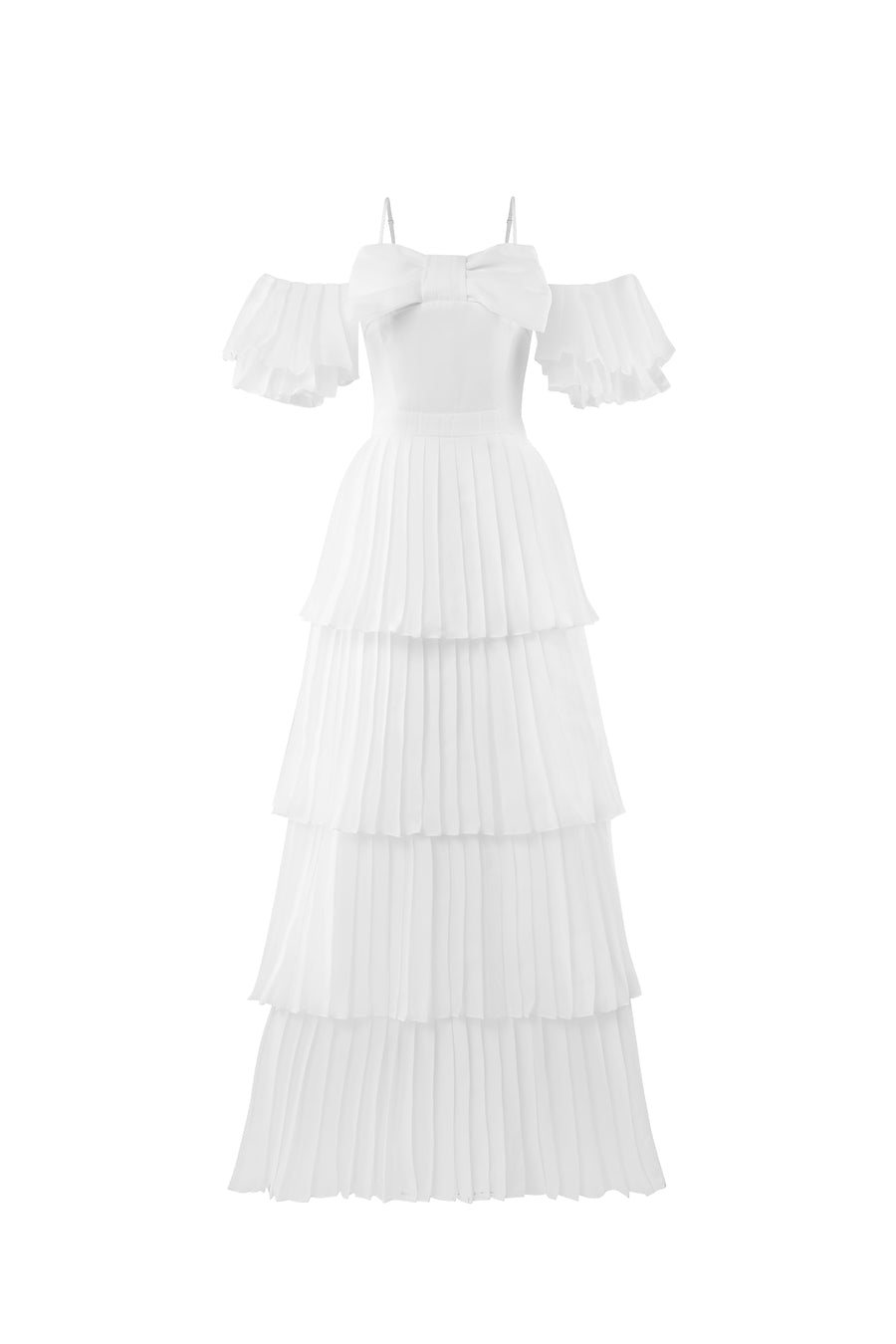 CHANTORIA Tiered Pleated Midi Dress