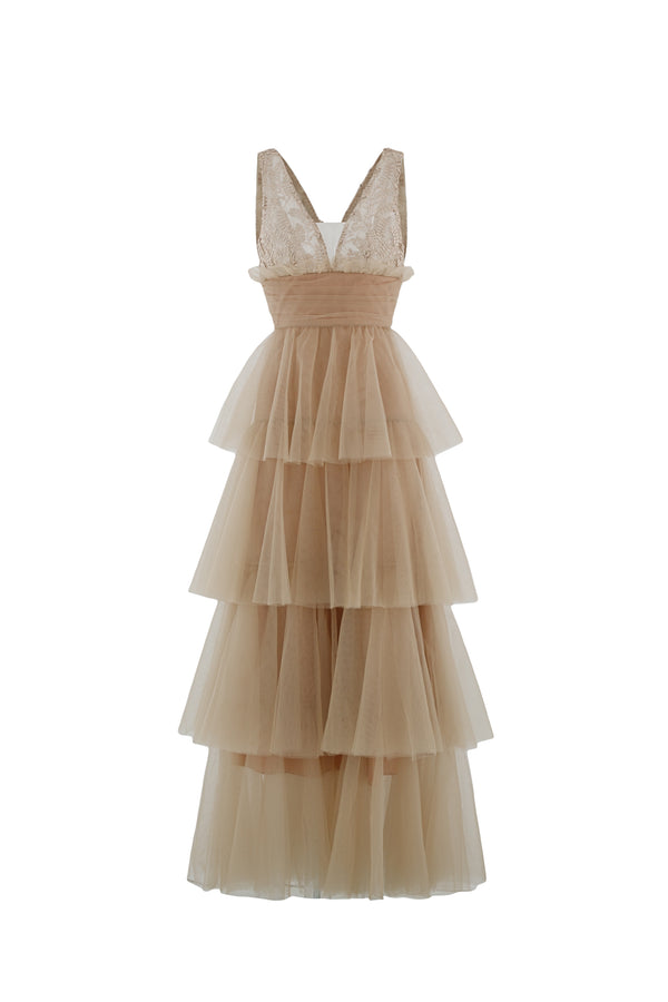 CHARLES Layered V-neck Floor Length Dress
