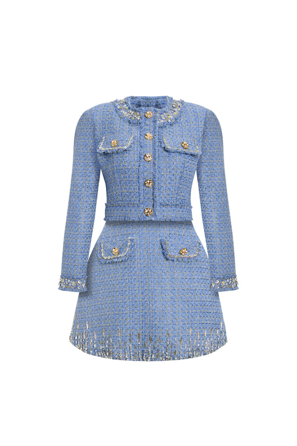 SAPHIELLE Cropped Tweed Jacket & Mini Dress Set