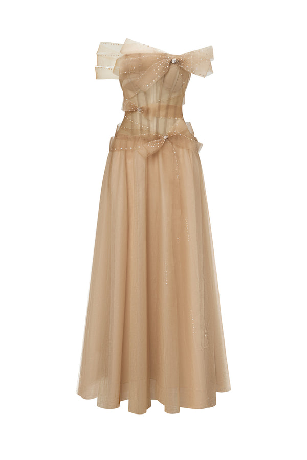 YLORIA Off Shoulder Sheer Dress